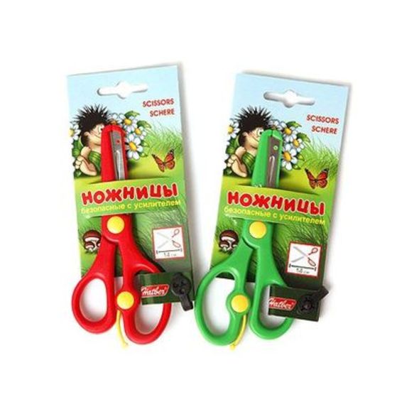 Ножницы детские 14см безопасные с усилителем нерж. сталь с пластиковым покрытием Hatber серия -Ежик-   в инд.упак.с европодвесом , 